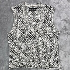 7 FOR ALL MANKIND V-Neck Sweater Tank Women's Small Chunky Open Knit Black White